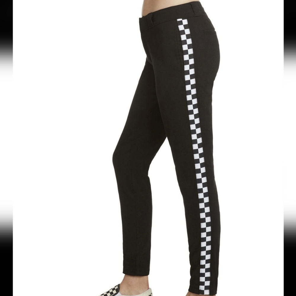 Dickies Black Skinny Pants with Checkered Stripe